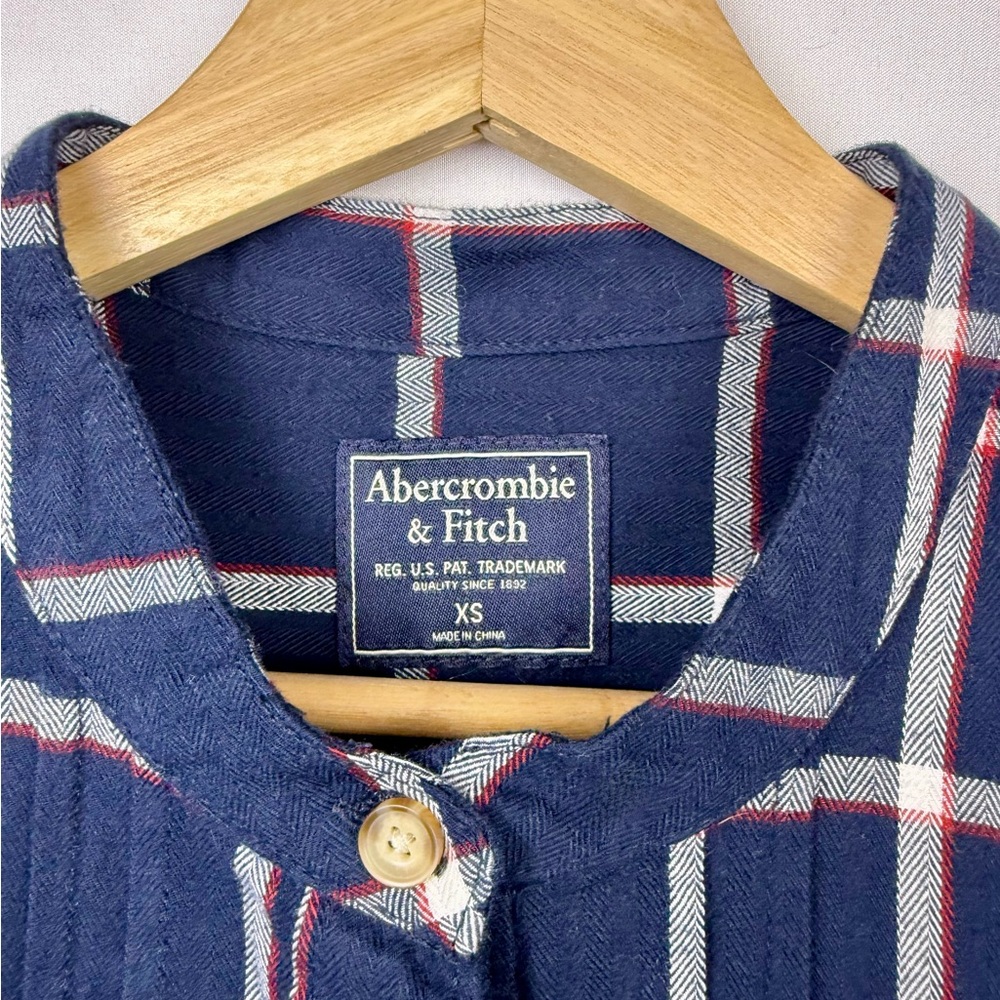 Abercrombie & Fitch Plaid Flannel Shirt Dress | Navy Plaid | XS - Picture 6 of 7